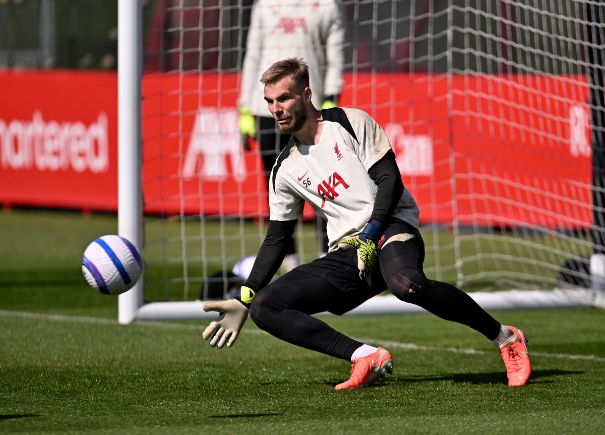 Vitezslav Jaros of Liverpool during a training session at AXA Training Centre on April 09, 2025 in Kirkby, England.