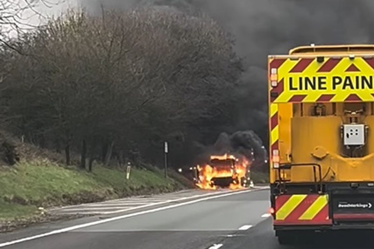 Car on fire on the A55 