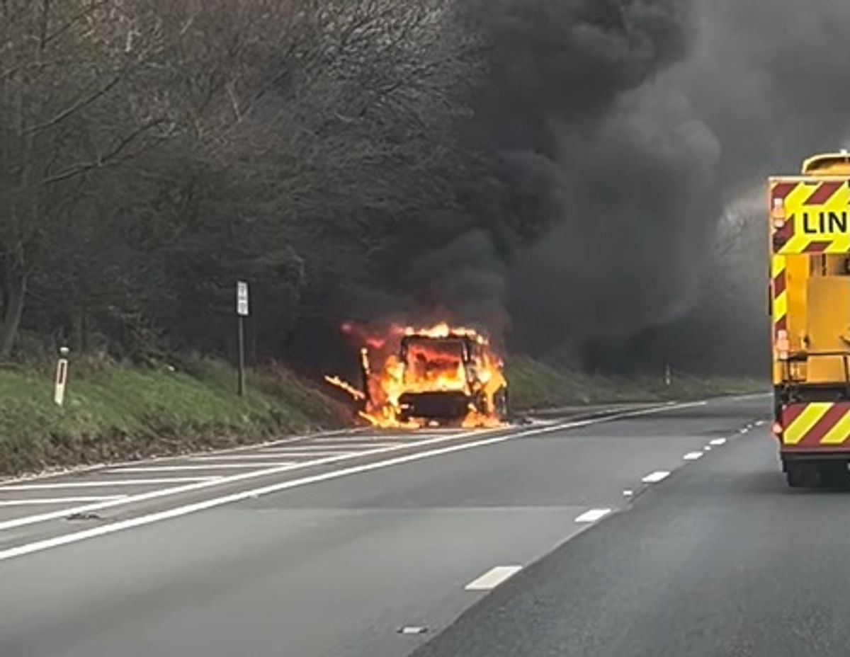 Car on fire on the A55 