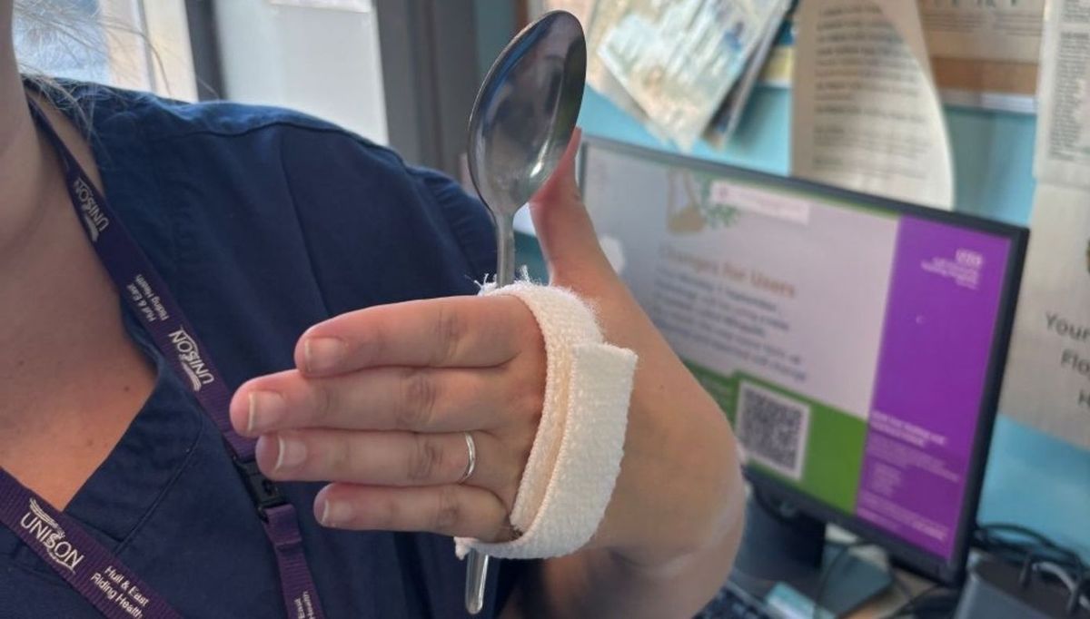 The cuff made by Jen for the patient, to allow her to feed herself independently