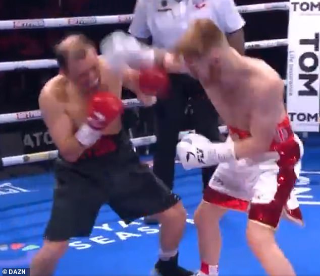 MacDonald, 28, was seen battering his opponent during the contest with fans quick to highlight their difference in height