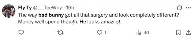 Others added: 'Nah Bad Bunny¿s transformation is immaculate. Wow'