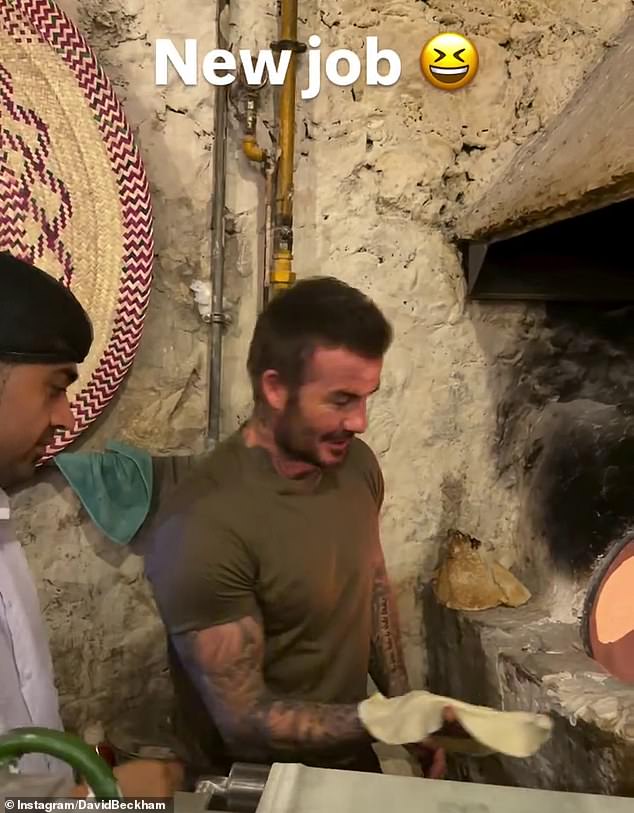 The former footballer appeared to be in a restaurant as staff allowed him free rein of the kitchen, cooking with an open stove