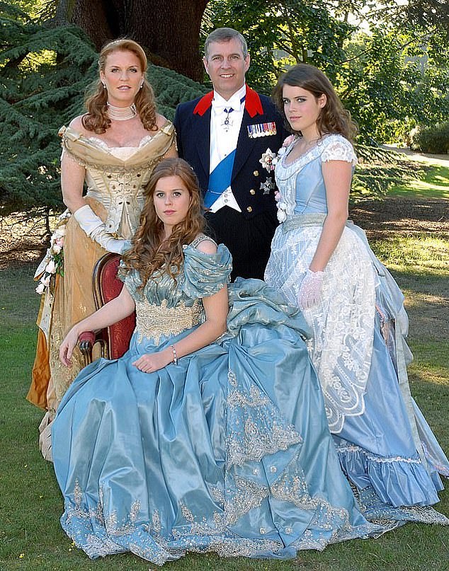The disgraced Sarah Ferguson and Andrew Mountbatten-Windsor with their daughters Eugenie (right) and Beatrice in 2006