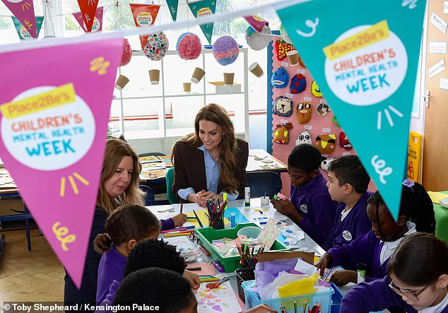 The future Queen listened and chatted with pupils during the outing, which took place this afternoon