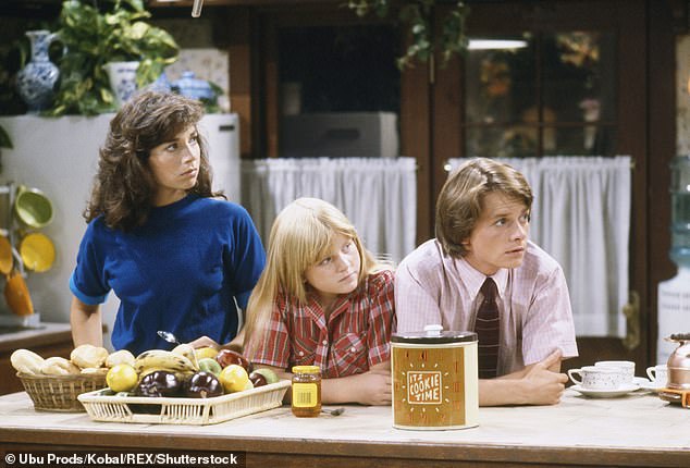 Yothers, pictured center, starred opposite Justine Bateman and Michael J. Fox in the comedy