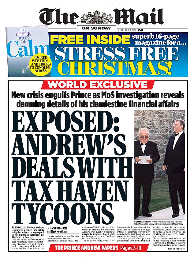 The Mail On Sunday's coverage of Andrew's deals with Mr Rowland in 2019. On Saturday, MPs called for the police to study the evidence acquired by the MoS. Andrew has consistently denied any wrongdoing