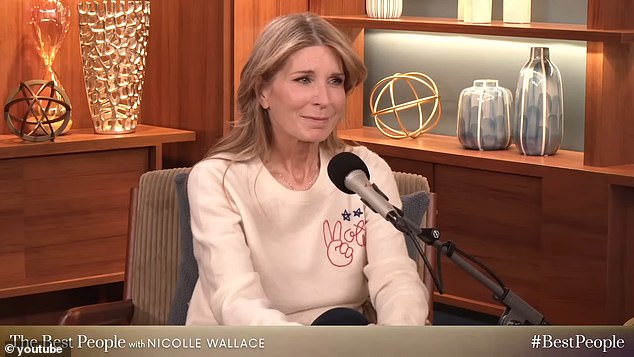 The conversation on Monday's edition of Wallace's podcast - The Best People with Nicolle Wallace - largely revolved around Donald Trump. Wallace is seen reacting to De Niro's tears here