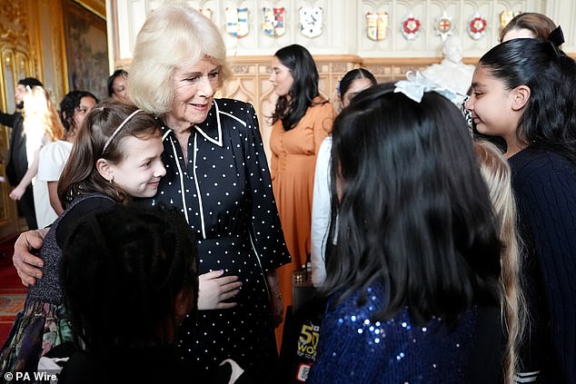 Camilla, 78, also received a warm hug from one of the attendees as she hosted the judges, finalists and celebrity readers for this year's edition of BBC 500 Words for emerging talent