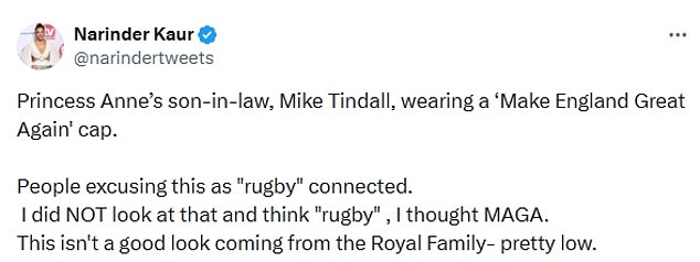 Broadcaster Nariner Kaur led the criticism of Mike's hat, claiming rugby should not be used as an 'excuse' for it