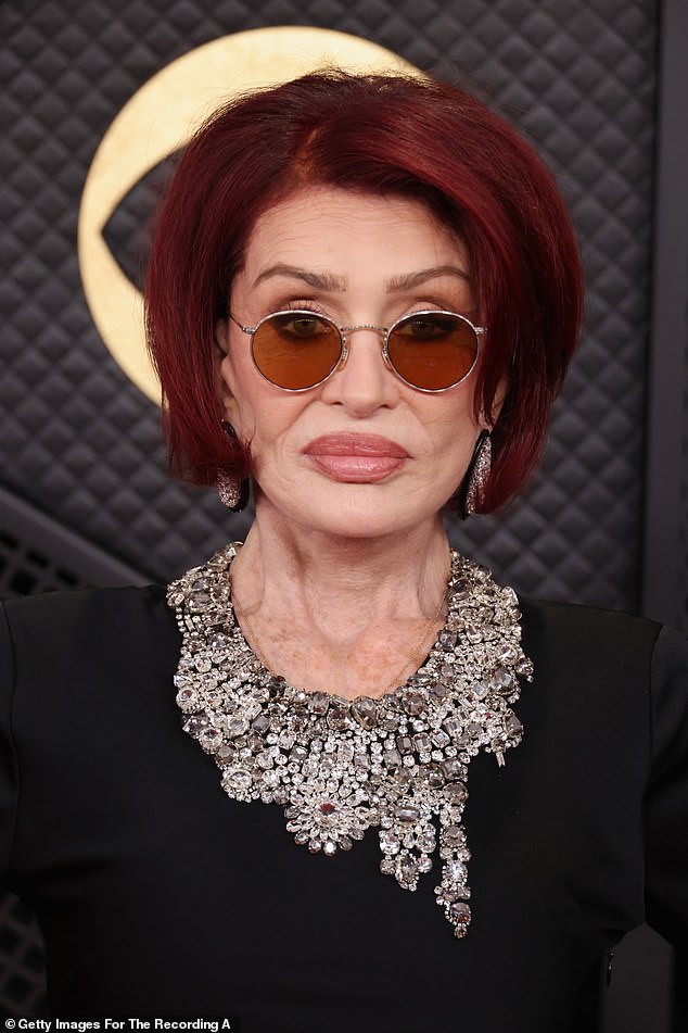 Meanwhile, Sharon Osbourne, 73, was spotted out at lunch with a member of her team yesterday, cutting a more sombre figure (Sharon pictured earlier this month)