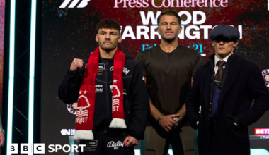 Josh Warrington lands a left hook on Asad Asif Khan