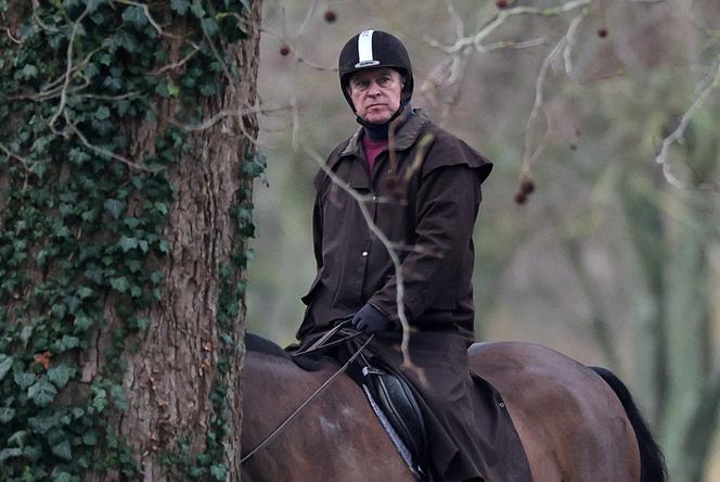 Andrew Mountbatten-Windsor rides a horse in Windsor Great Park, near to Royal Lodge, a property on the estate surrounding Windsor Castle, Britain, February 2, 2026. 