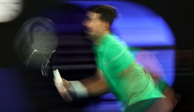 Tennis - Australian Open - Melbourne Park, Melbourne, Australia - February 1, 2026 Serbia's Novak Djokovic in action during the men's singles final against Spain's Carlos Alcaraz REUTERS/Edgar Su