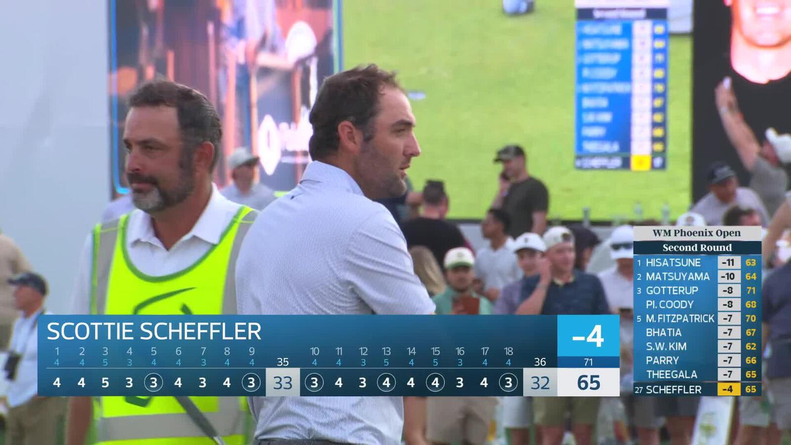 Scottie Scheffler hits 92-yard approach to 3 feet, makes birdie on No. 18 at WM Phoenix Open