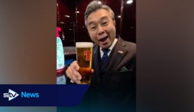 Japan's UK ambassador enjoys 'a wee swally' before attending Celtic match
