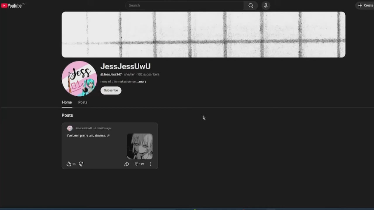 A screenshot of a YouTube account with the display name JessJessUwU and username JessJess347.