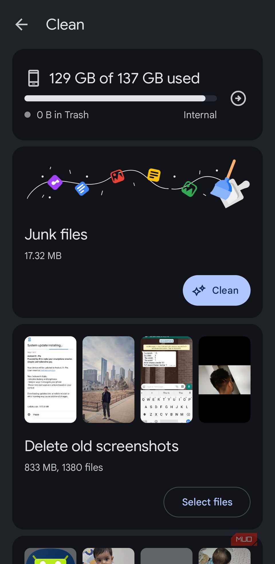 Files by Google app clean tab