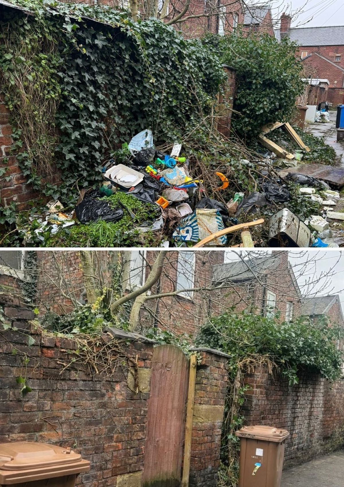 Before and after pictures following the street cleans of Pelham, Birch, Trafalgar and Mansfield streets in St Peters area of Ashton