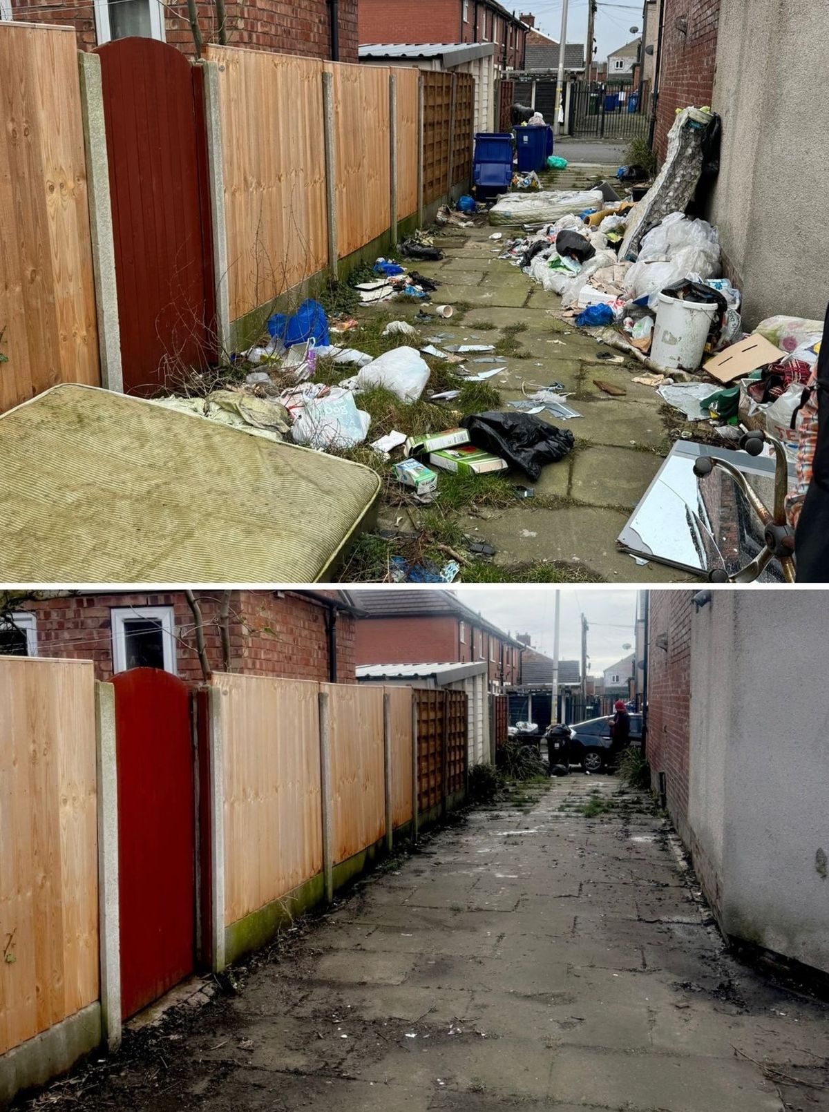 Before and after pictures following the street cleans of Pelham, Birch, Trafalgar and Mansfield streets in St Peters area of Ashton