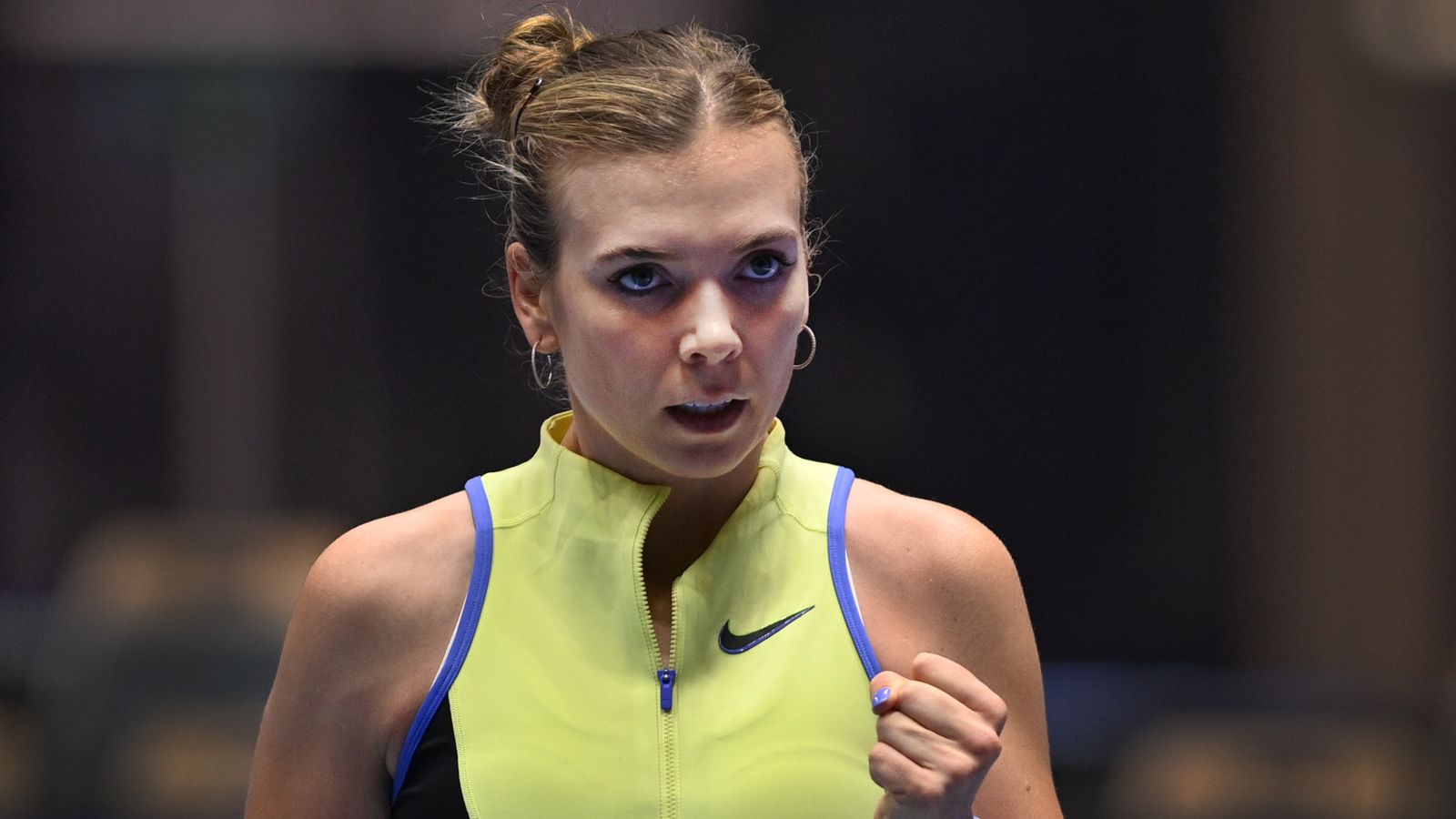 Katie Boulter (UK) in action during the match against Katie Volynets (USA) within the WTA women's tennis tournament Ostrava Open in Ostrava,