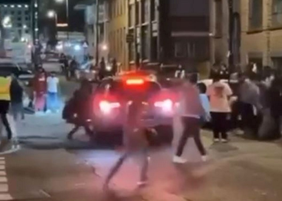 Harrowing footage showing the moment a car ploughed into a crowd at a club’s Freshers’ Night.