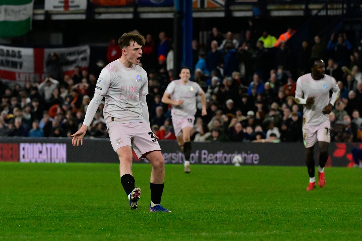 Goal celebrations for Tegan Finn of Plymouth Argyle after scoring the equaliser for 1-1 during the Vertu Trophy match between Luton Town and Plymouth Argyle at Kenilworth Road, Luton on 24 February 2026 (Photo: Alan Stanford/PPAUK)