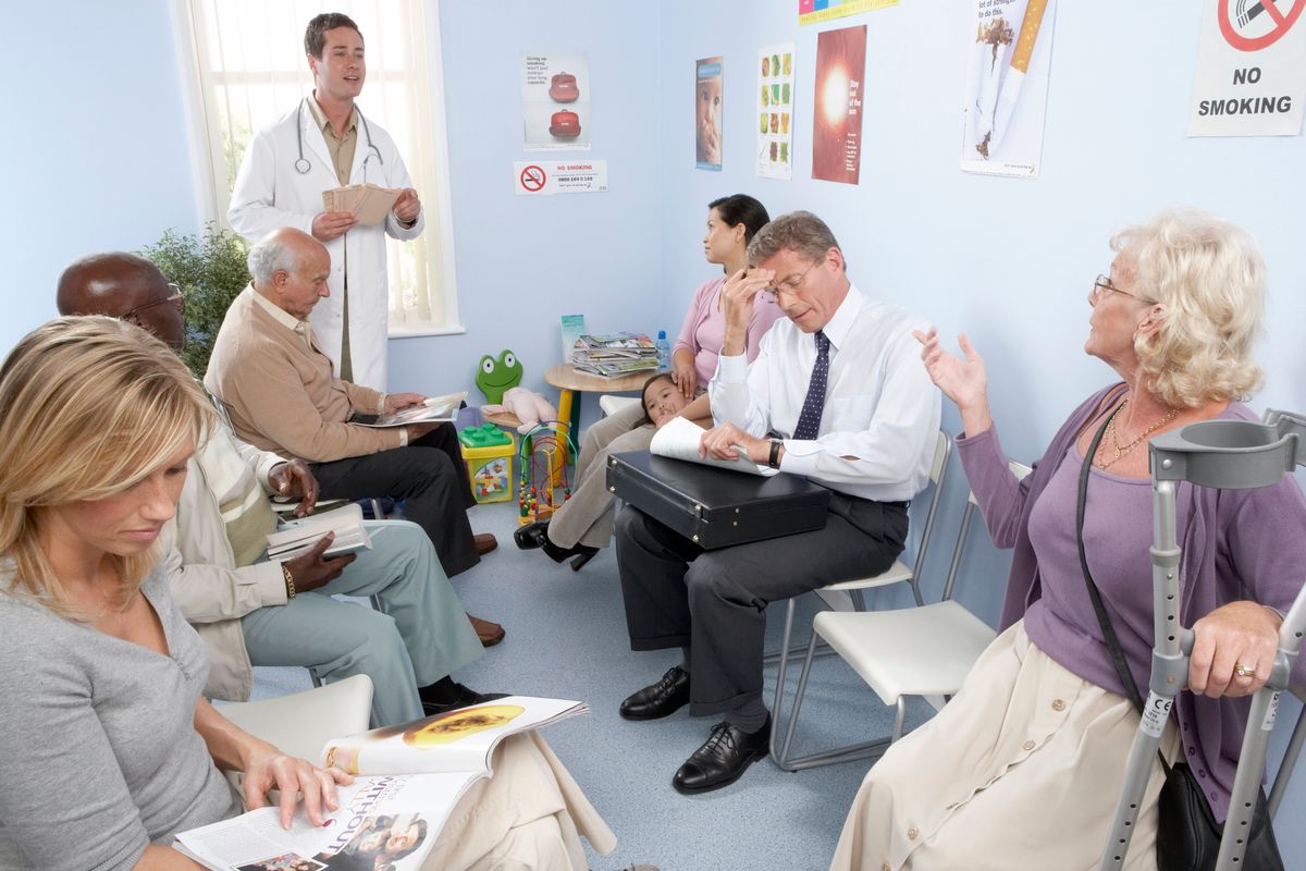 A busy waiting room at a GP surgery