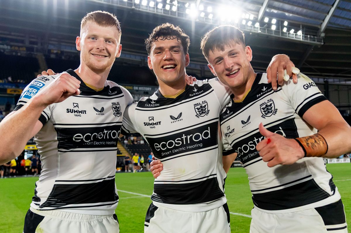Hull FC's Harvey Barron, Lewis Martin, and Davy Litten