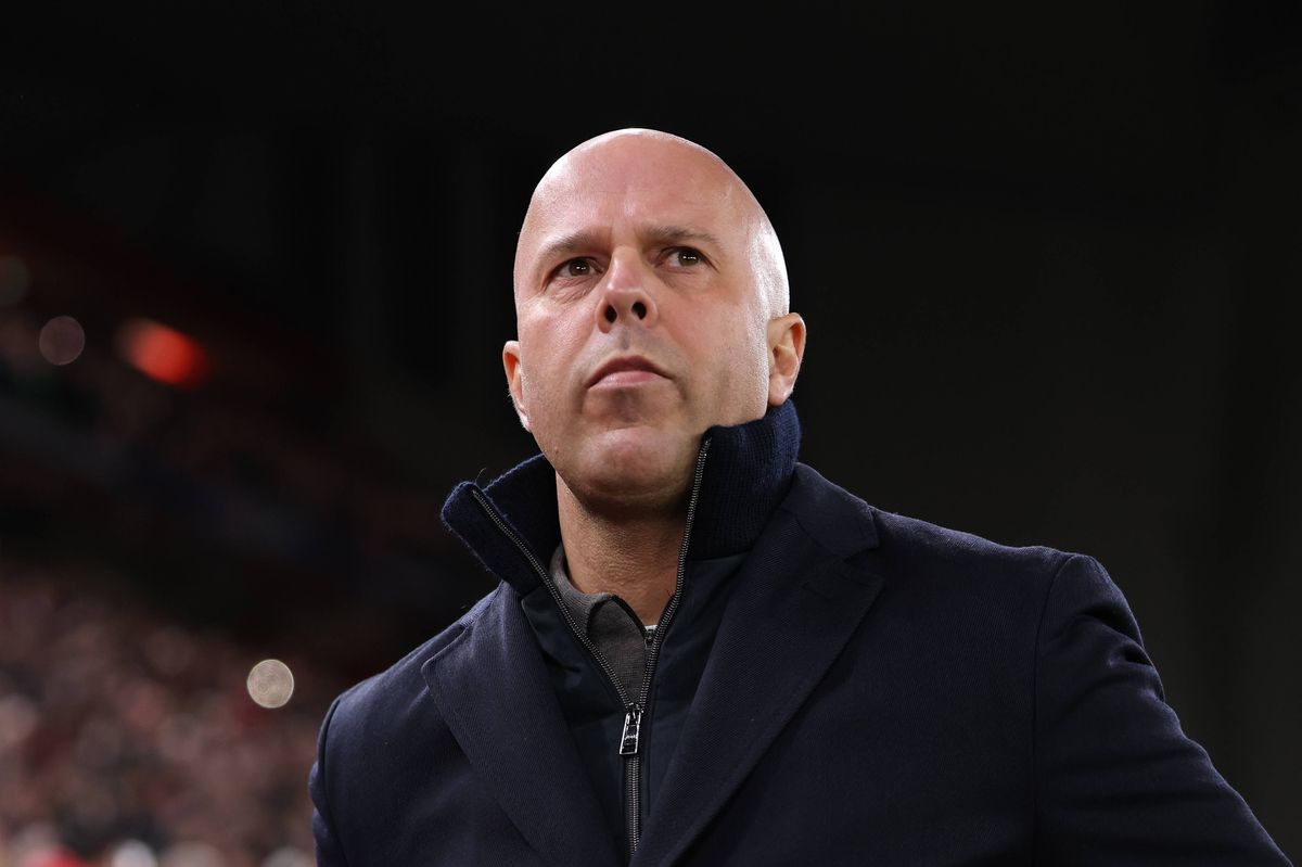 Arne Slot, Manager of Liverpool, looks on prior to the UEFA Champions League 2025/26 League Phase MD8 match between Liverpool FC and Qarabag FK at Anfield