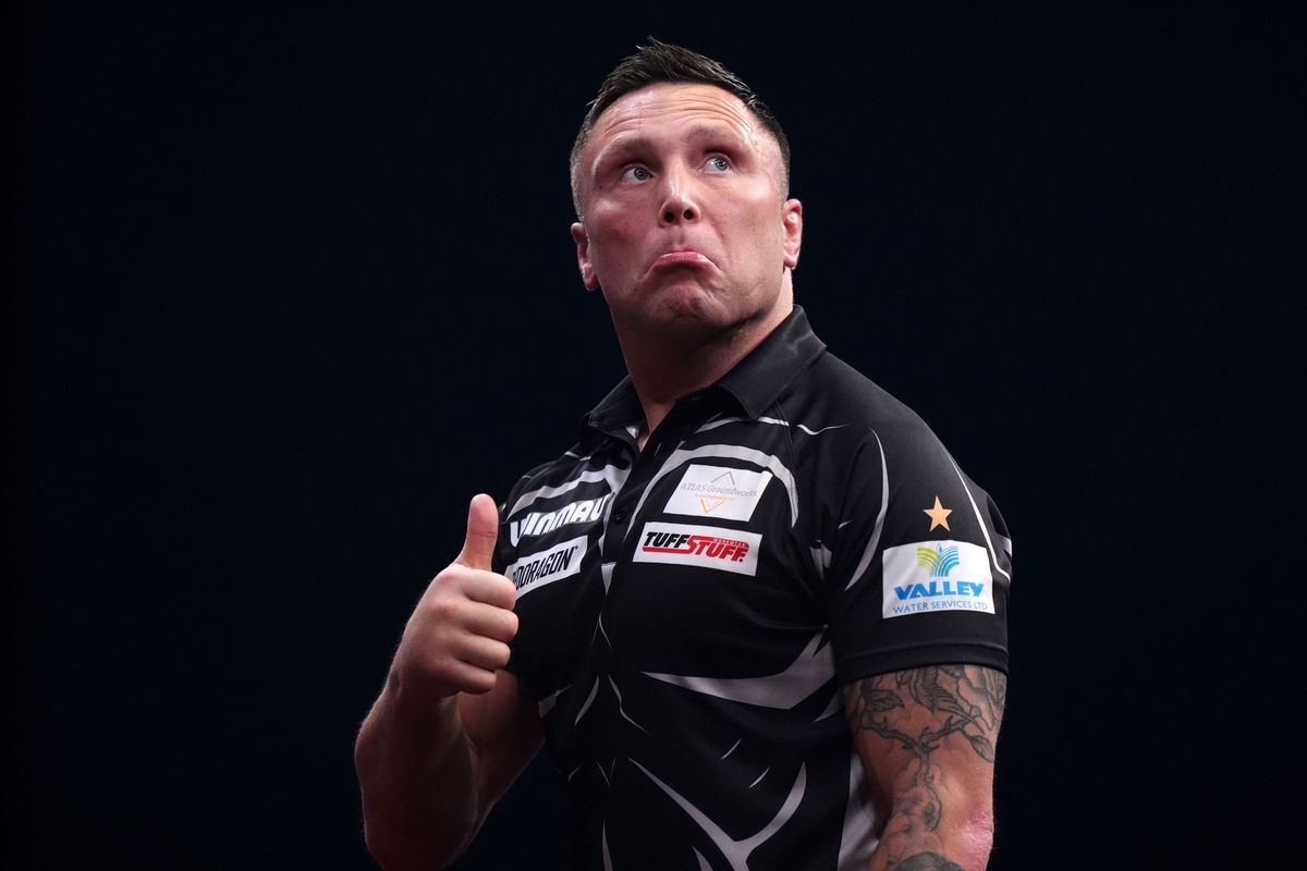 Gerwyn Price does a thumbs up at the 2026 World Masters