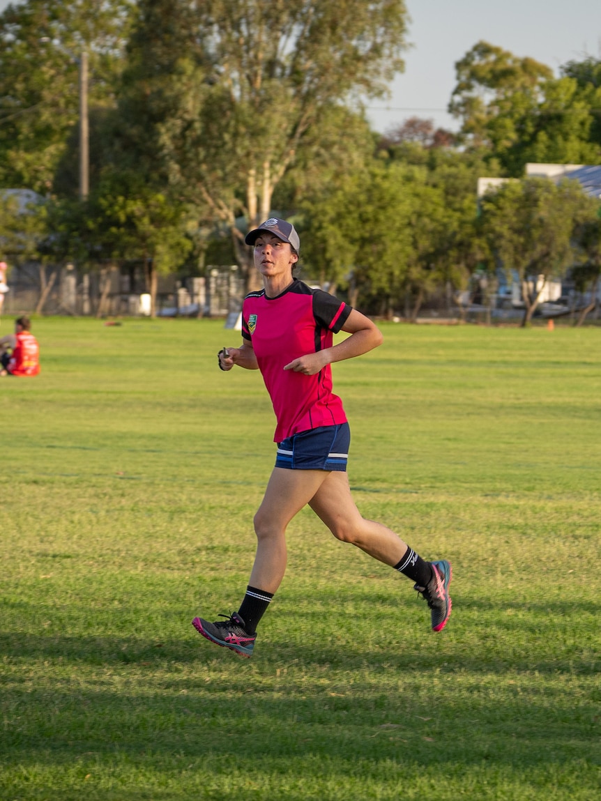 Narrabri touch footy president Mereka Gleeson on the field.