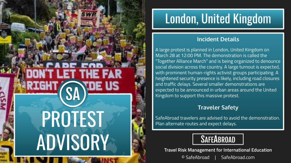 Human-rights activists will rally in large numbers in London, United Kingdom on March 28 at 12:00 PM.