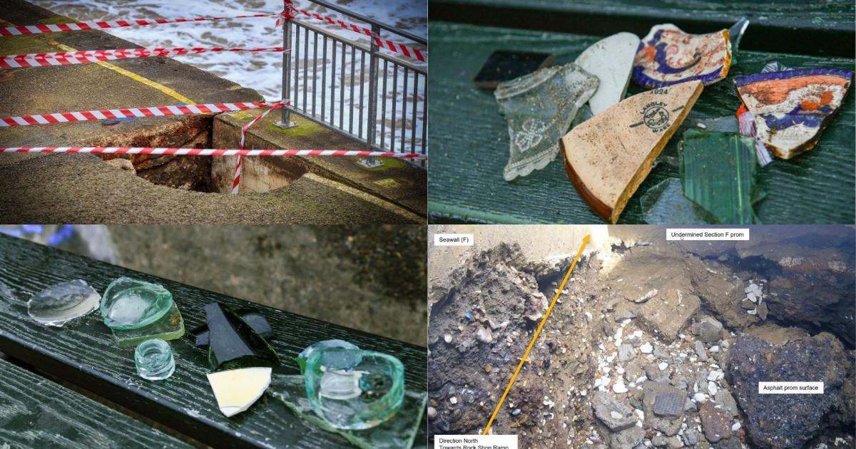 Glass and pottery found near sinkhole on Hunstanton Prom