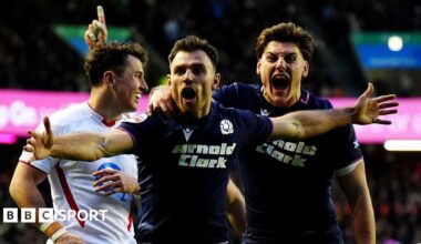 Ben White celebrates for Scotland at Murrayfield