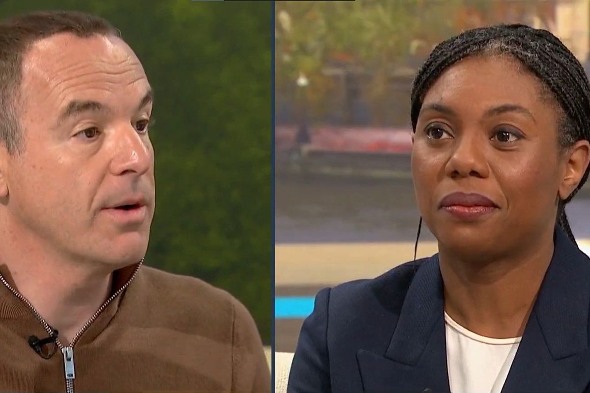 Screengrab from Good Morning Britain on ITV showing Martin Lewis clashing with Tory leader Kemi Badenoch