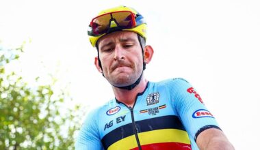 Belgium Tiesj Benoot pictured after the Men Elite raod race, a 202,5 km from Privas to Guilherand-Granges, at the UEC road European cycling championships, Sunday 05 October 2025, France. The European cycling championships Drome-Ardeche takes place from 1 to 5 October, France. BELGA PHOTO DAVID PINTENS (Photo by DAVID PINTENS / BELGA MAG / Belga via AFP)