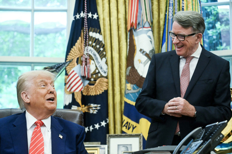 President Donald Trump with as British ambassador to the United States Peter Mandelson