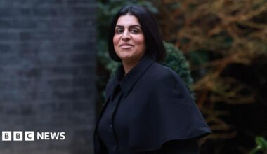 Home Secretary Shabana Mahmood arrives for the weekly government cabinet meeting at Downing Street on 27 January. She wears black.