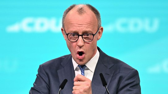 German Chancellor Friedrich Merz at the CDU federal party conference in Stuttgart, Germany.