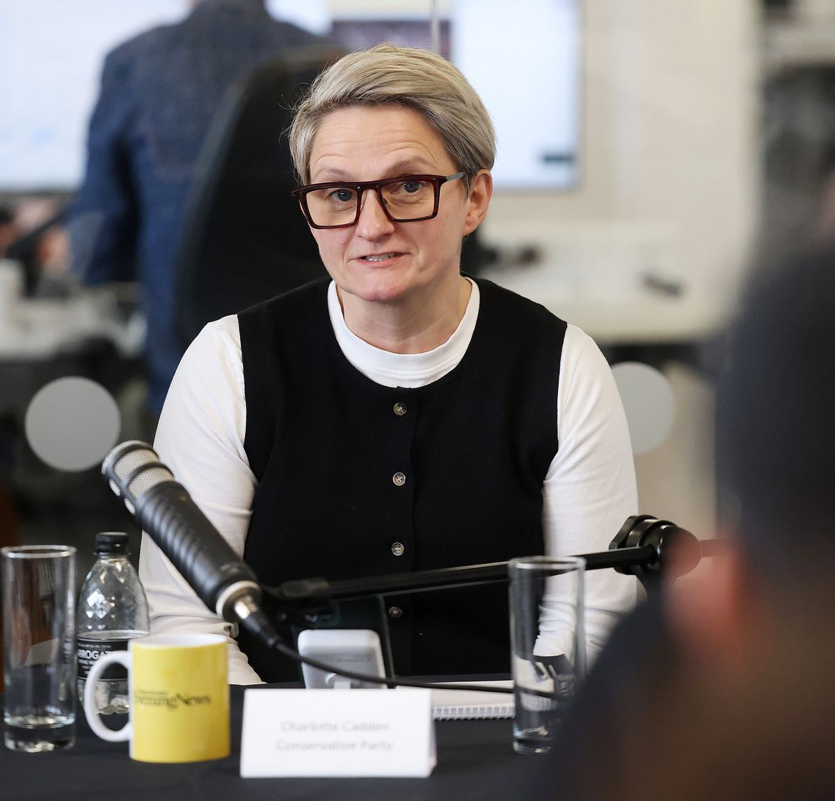 Charlotte Cadden (Conservative and Unionist Party) Gorton and Denton by-election hustings at the Manchester Evening News offices, Hollinwood Avenue, Oldham. 12 February 2026