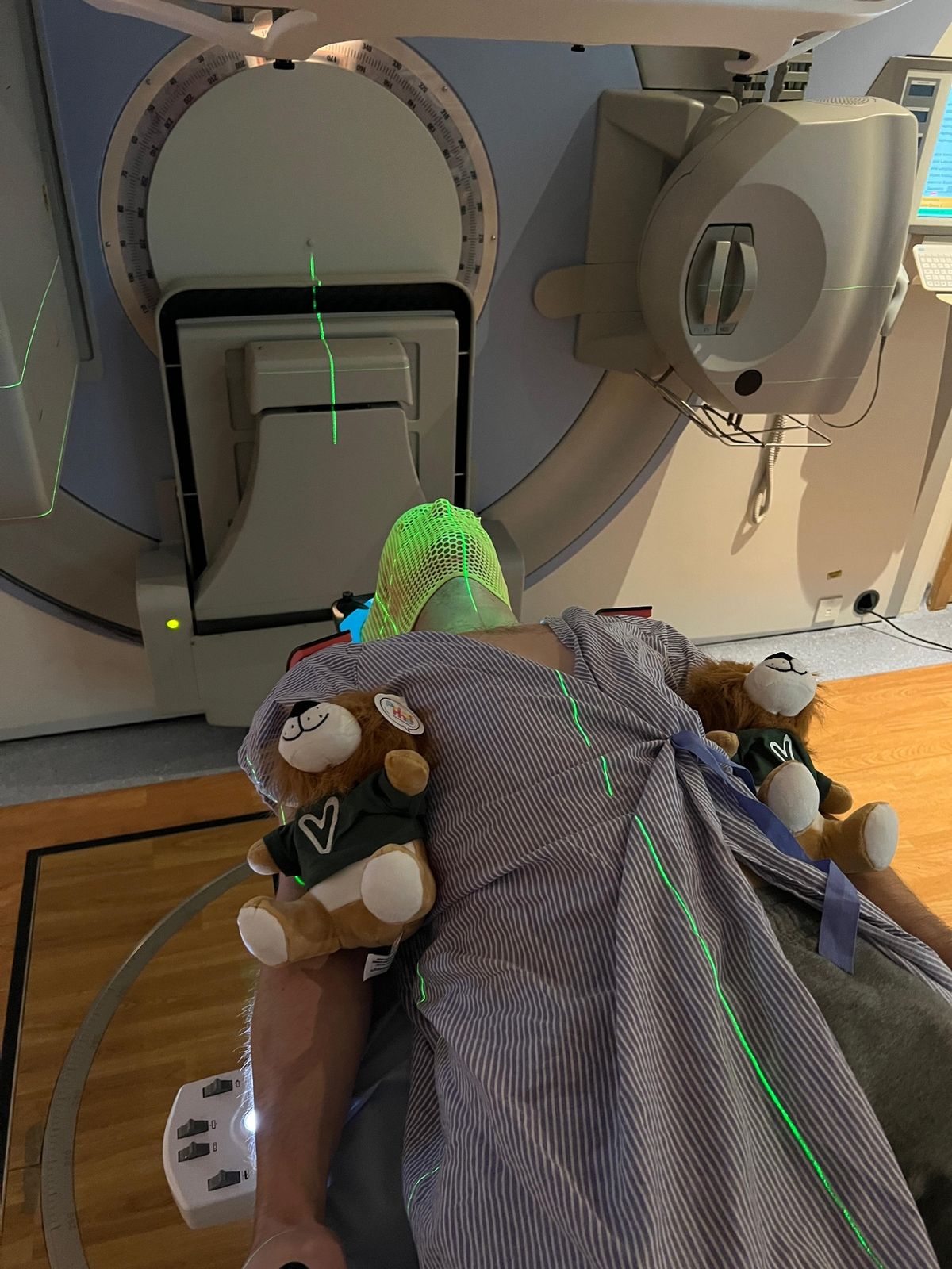 Dad-of-two Anthony Perriam felt a lump in his neck returning from holiday and was diagnosed with  HPV-related head and
neck cancer, a form of the disease that is often highly treatable when detected early.
He is pictured during treatment