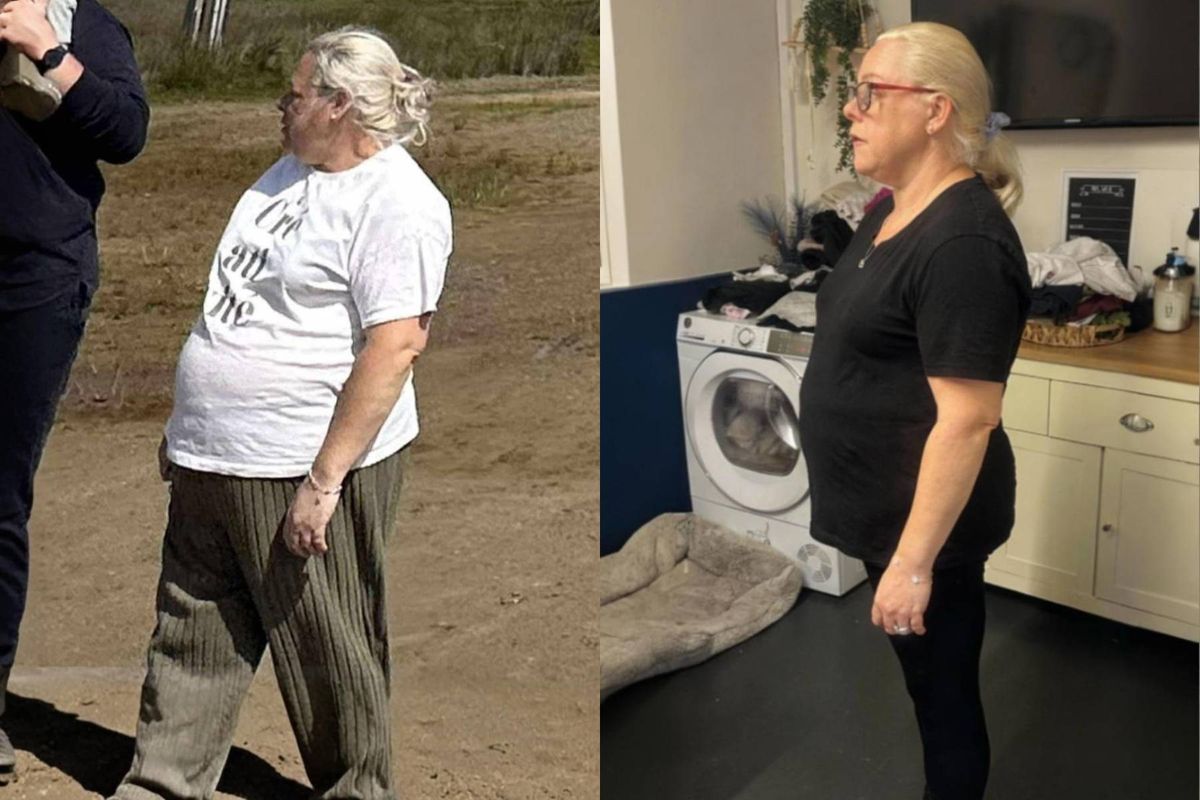 A side-by-side image of Sarah Glascoe before and after losing weight