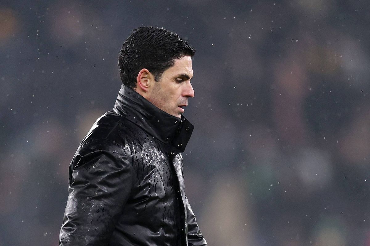 WOLVERHAMPTON, ENGLAND - FEBRUARY 18: Mikel Arteta, Manager of Arsenal, reacts following the draw in the Premier League match between Wolverhampton Wanderers and Arsenal at Molineux on February 18, 2026 in Wolverhampton, England. (Photo by Michael Regan/Getty Images)