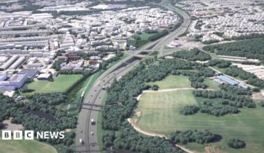 An artist's impression of what the A38 upgrades would look like, showing a new flyover and roundabout