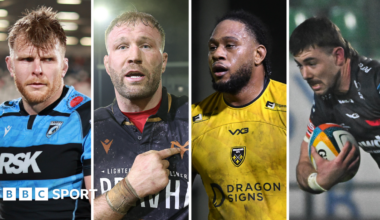 Cardiff's Josh McNally, Ospreys' Ross Moriarty, Levi Douglas of Dragons and Scarlets' Max Douglas