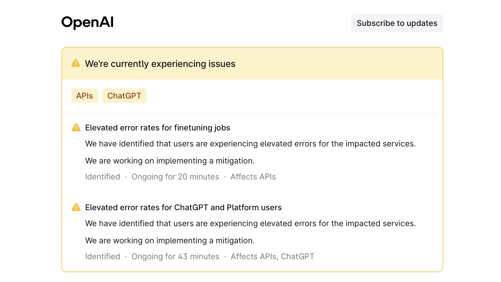 OpenAI Issues on Feb 3, 2026