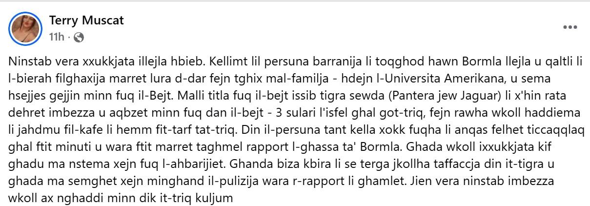 Muscat's post on Facebook.