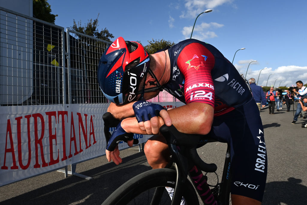 NAPLES, ITALY - MAY 11: Simon Clarke of Australia and Team Israel - Premier Tech reacts disappointment after the 106th Giro d'Italia 2023, Stage 6 a 162km stage from Naples to Naples / #UCIWT / on May 11, 2023 in Naples, Italy. (Photo by Tim de Waele/Getty Images)