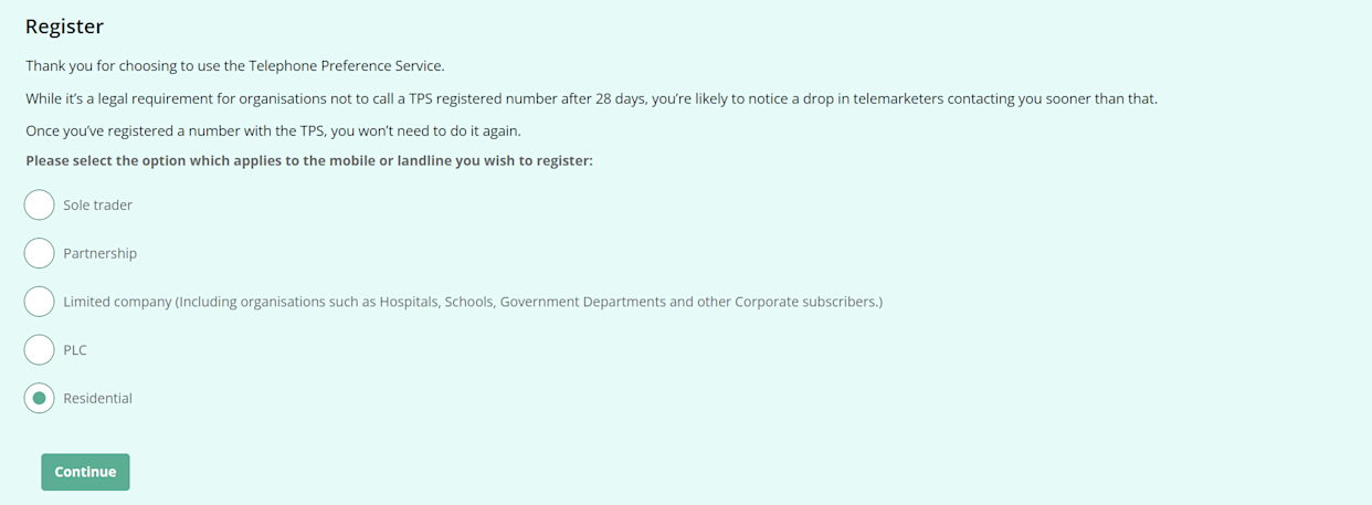 You can block all incoming marketing calls using the Telephone Preference Service